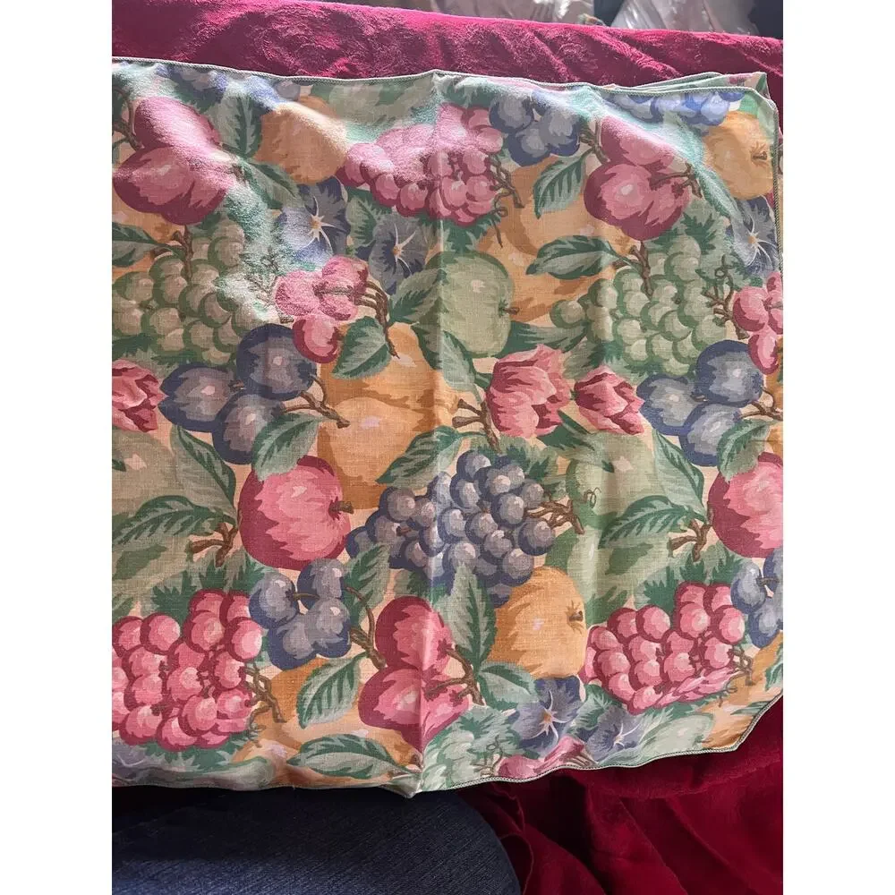 Vintage cloth napkins harvest fruit pattern set 6 table linens 16x16 square